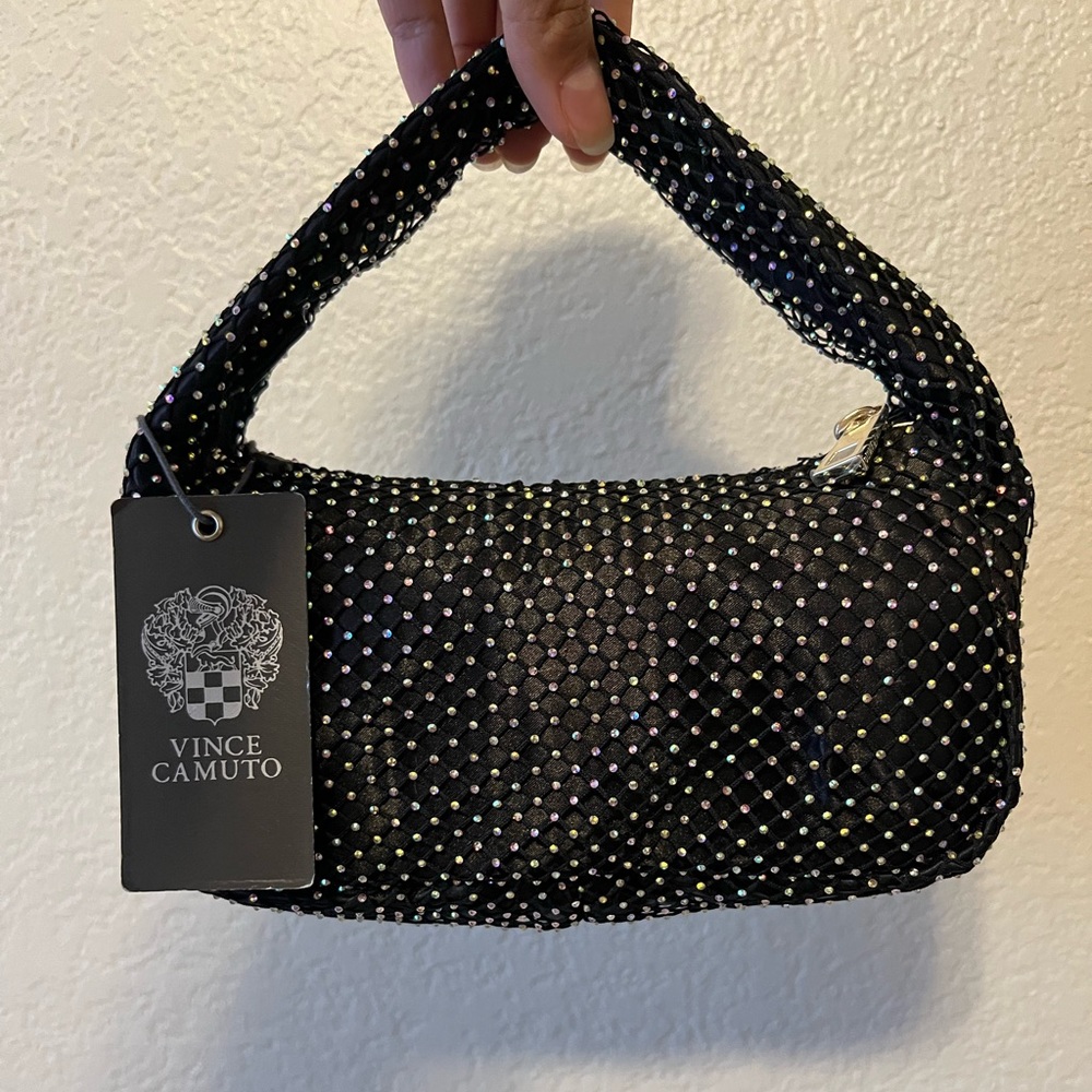 Vince Camuto Mini Bag Black Damsa Crystals on
Net Over Sateen NEW with tags!